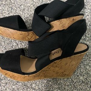 american eagle black strappy wedges